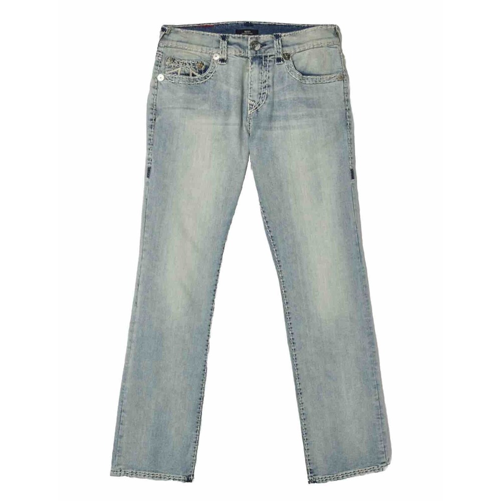 New True Religion Rope Stitch Straight Jeans Size 34 Blue‎ Vintage Denim Light